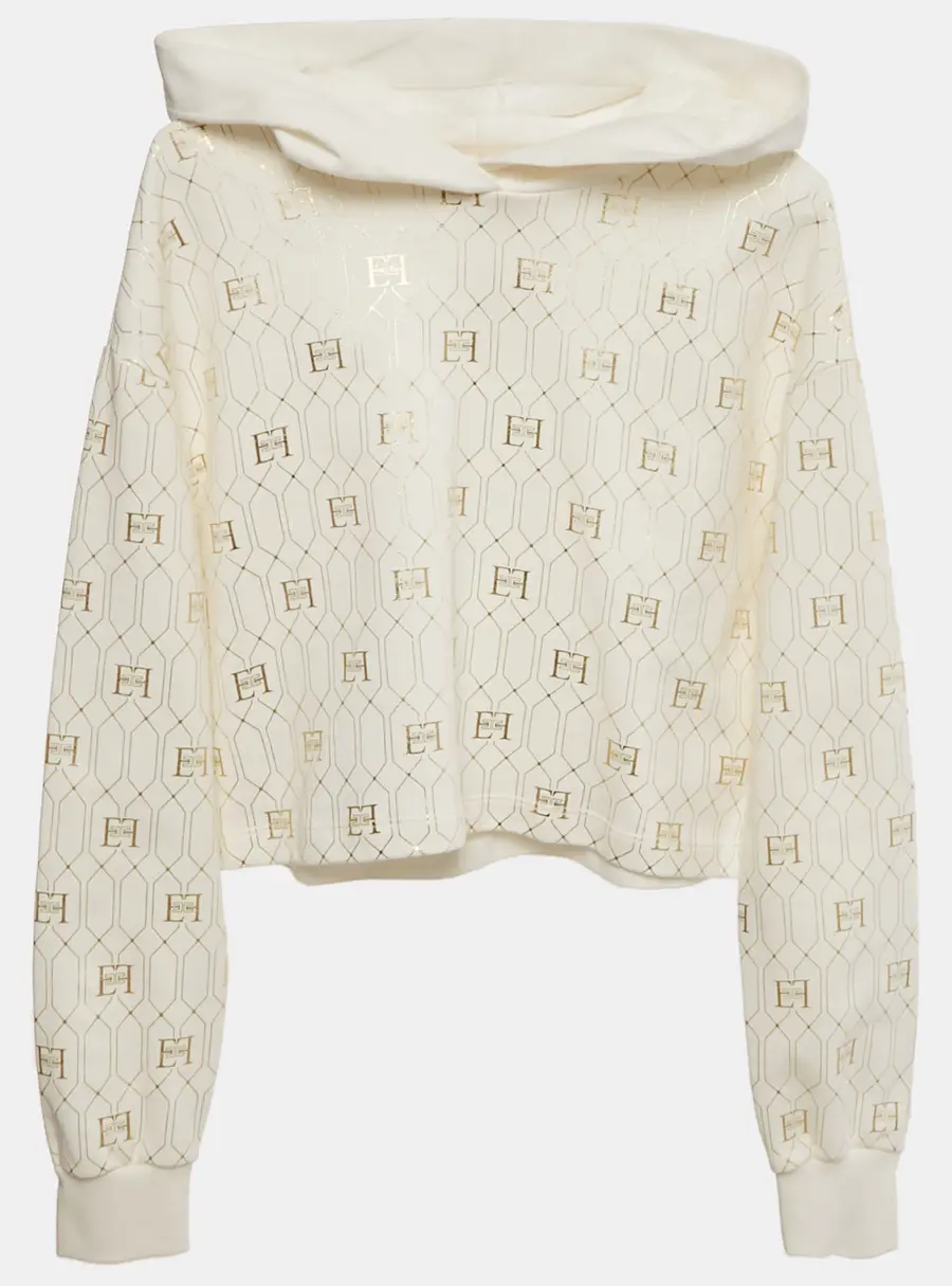 Elisabetta Franchi Kids White Foil Logo Print Cotton Cropped Hoodie 12+ Yrs
