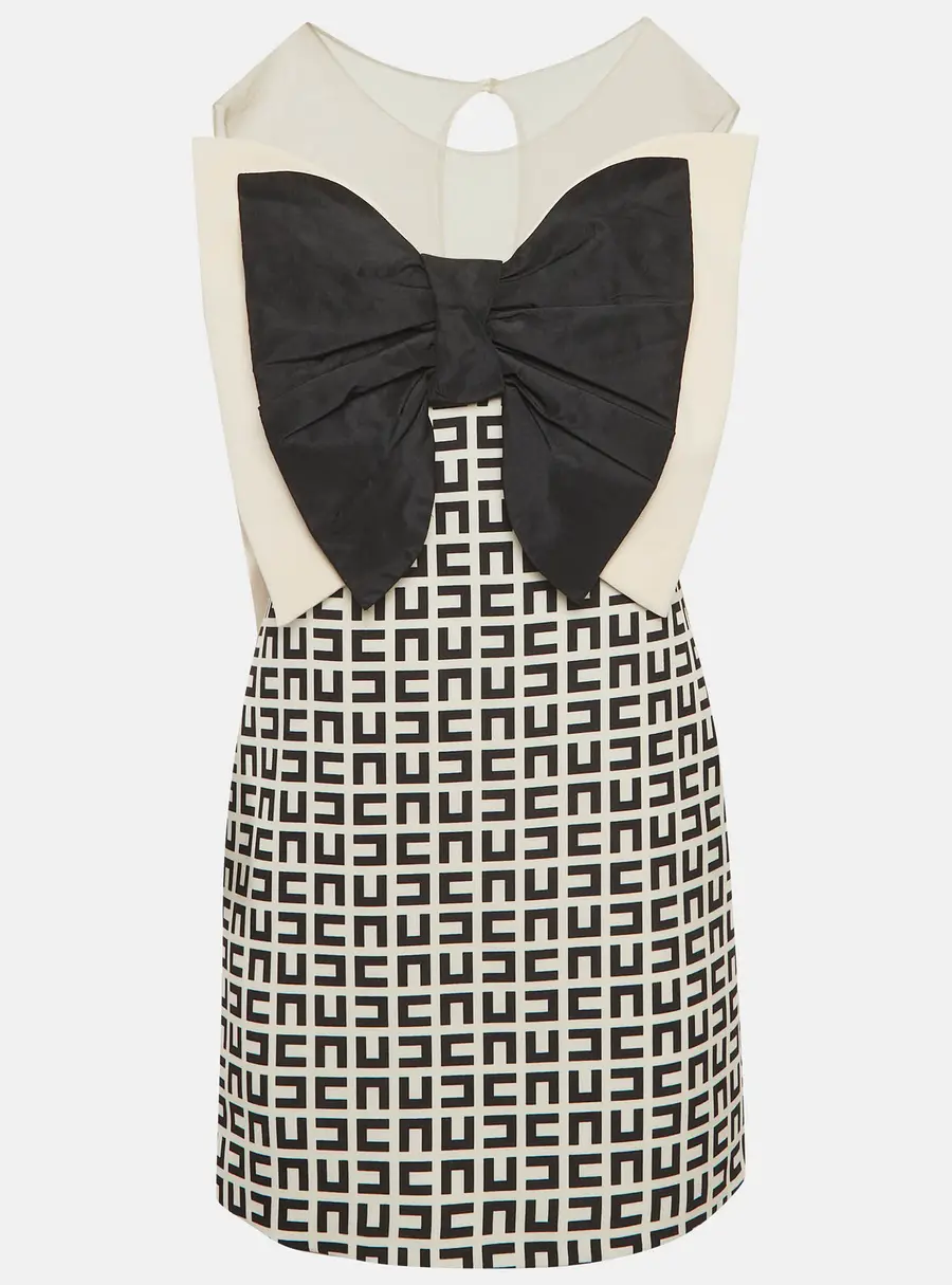 Elisabetta Franchi Kids Cream Monogram Print Crepe and Tulle Dress 12Yrs