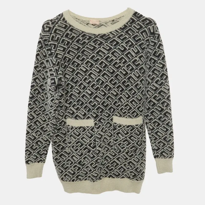 Elisabetta Franchi Kids Black/White Monogram Faux Mohair Dress 10 Yrs
