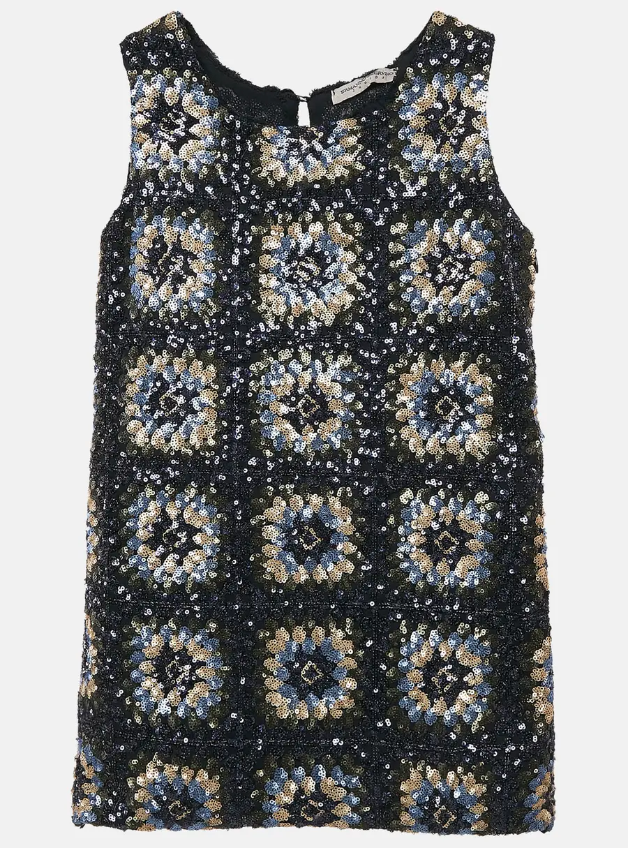 Ermanno Scervino Junior Navy Blue Sequin Sleeveless Dress 6 Yrs