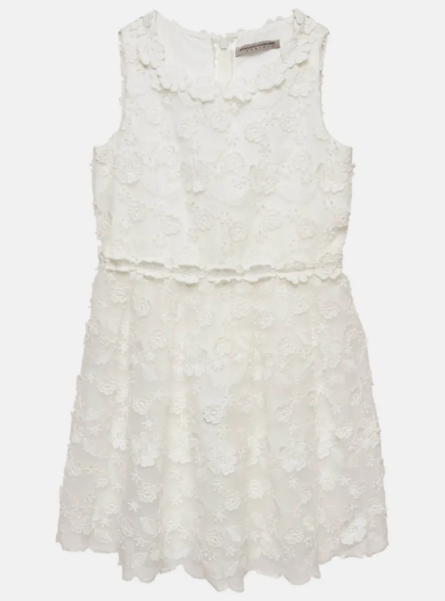 Ermanno Scervino Kids White Floral Embroidery and Applique Organza Dress 6 Yrs