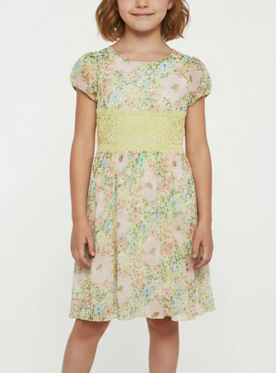 Ermanno Scervino Multicolour Floral Print Chiffon Puff Sleeves Dress 8 Yrs