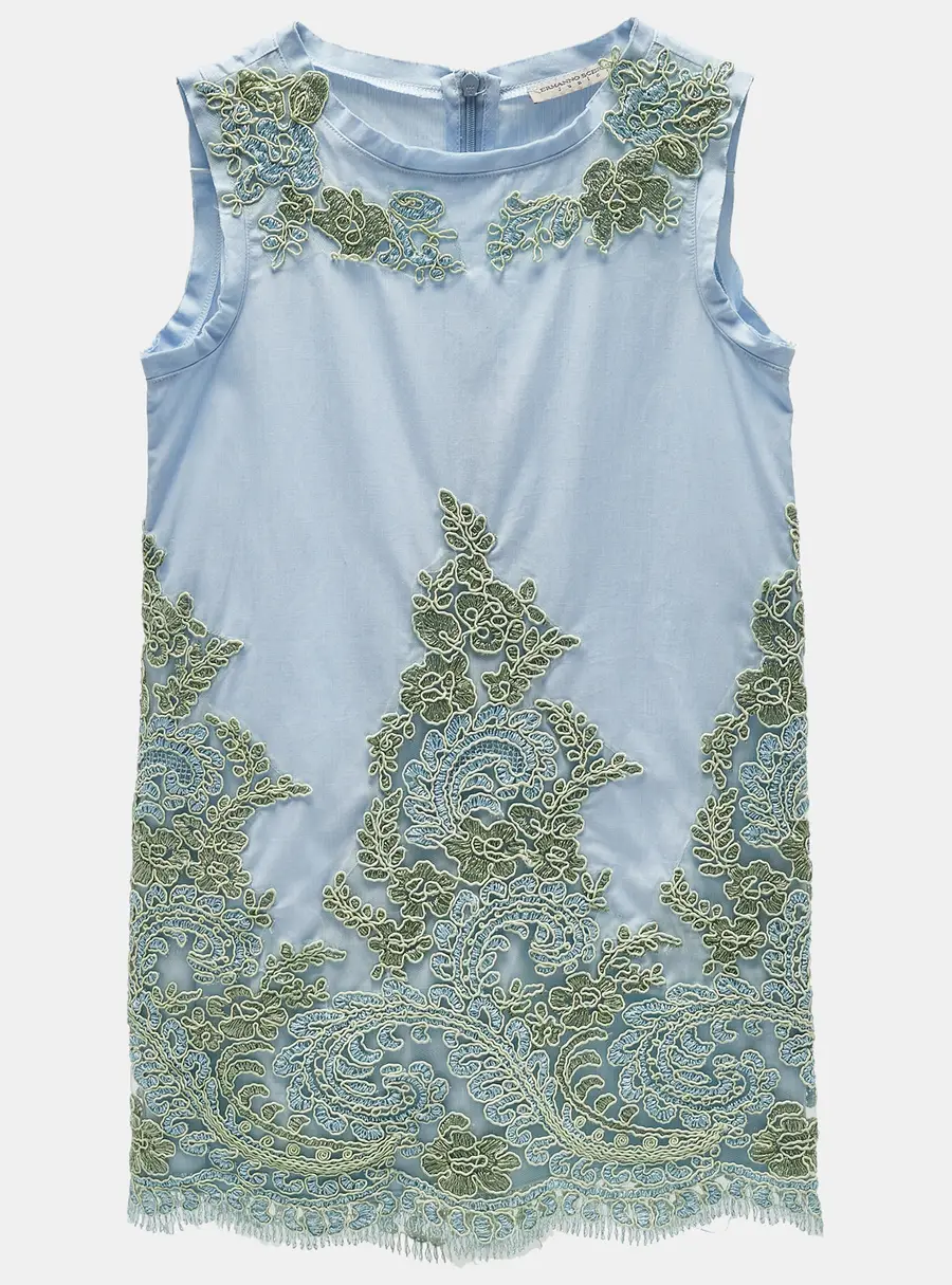 Ermanno Scervino Junior Blue Cotton Lace Patch Detail Sleeveless Dress 6 Yrs