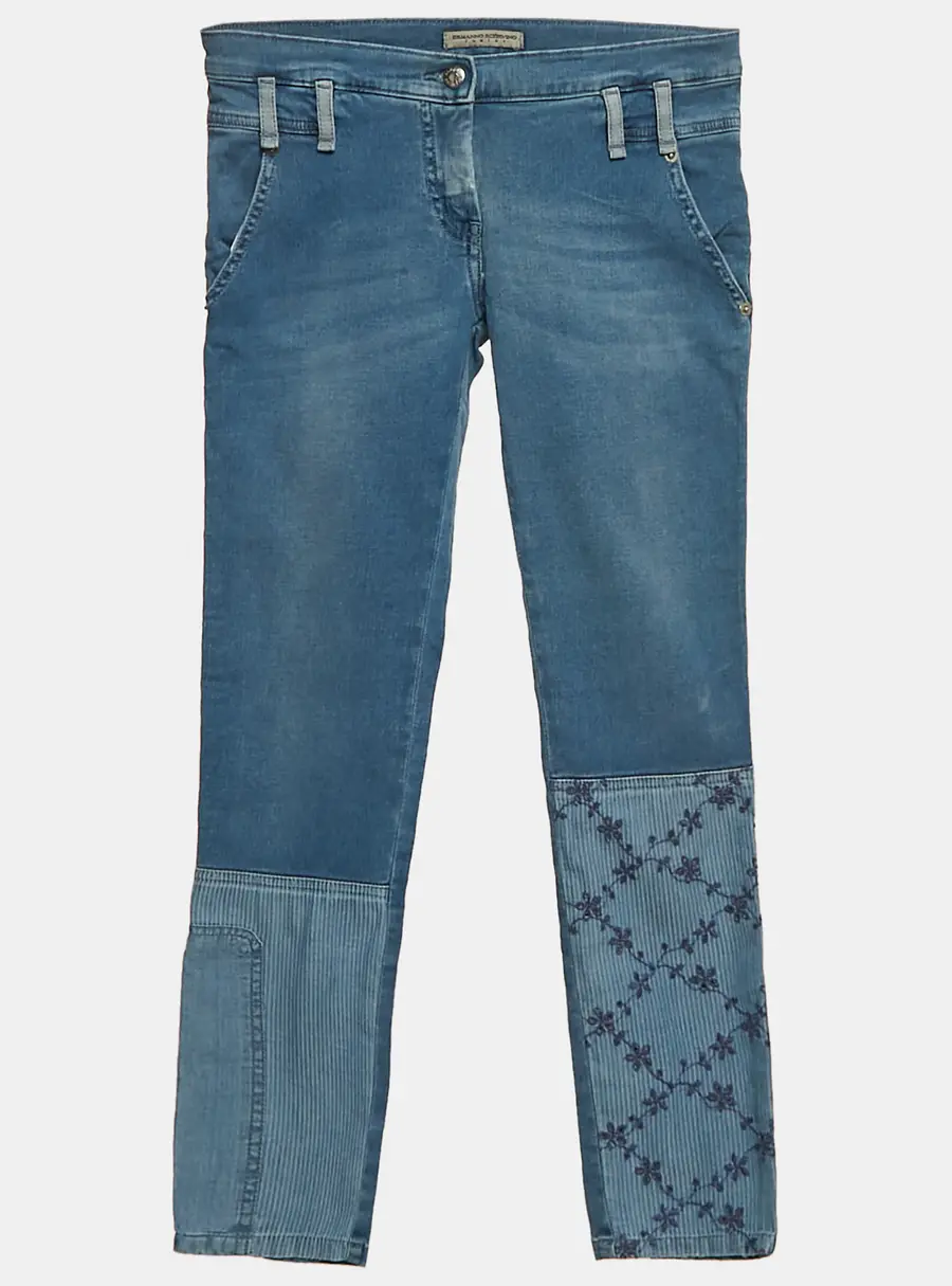 Ermanno Scervino Junior Blue Denim Embroidery Patch Detail Jeans 10 Yrs Waist 24"