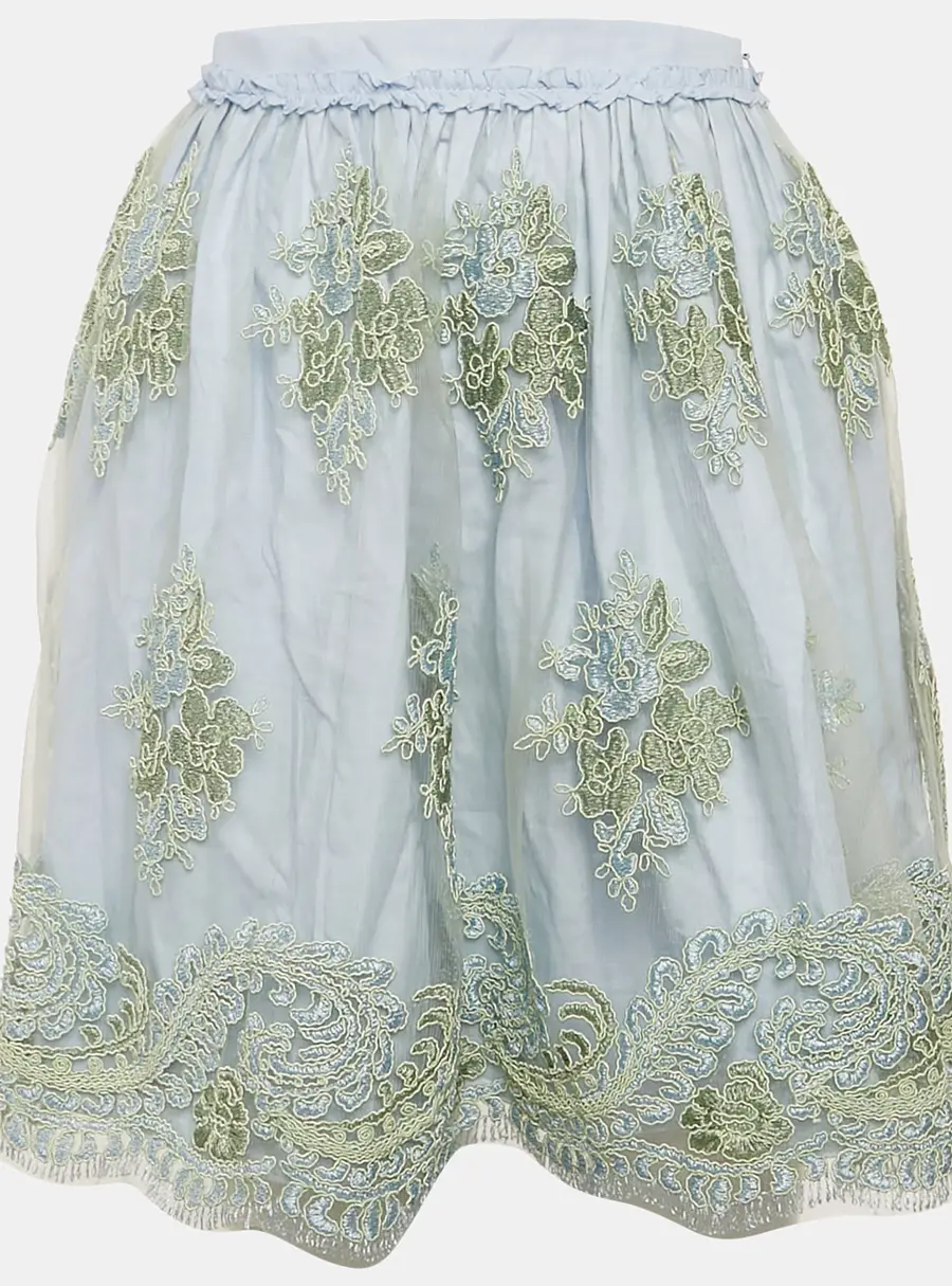Ermanno Scervino Blue Embroidered Tulle Ruffled Skirt 10 Yrs