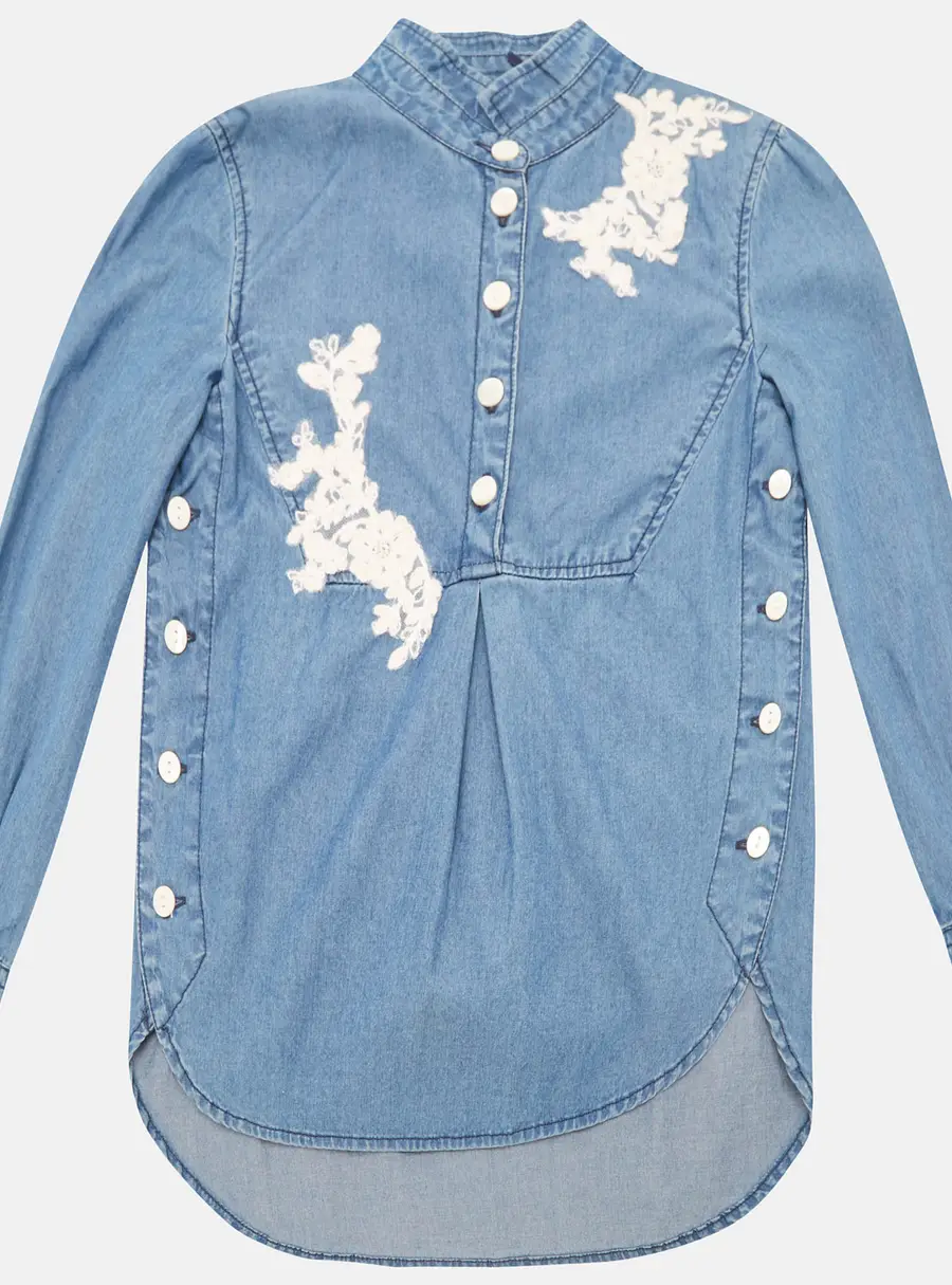 Ermanno Scervino Junior Navy Blue Lace Trim Camicia Blouse 4 Yrs