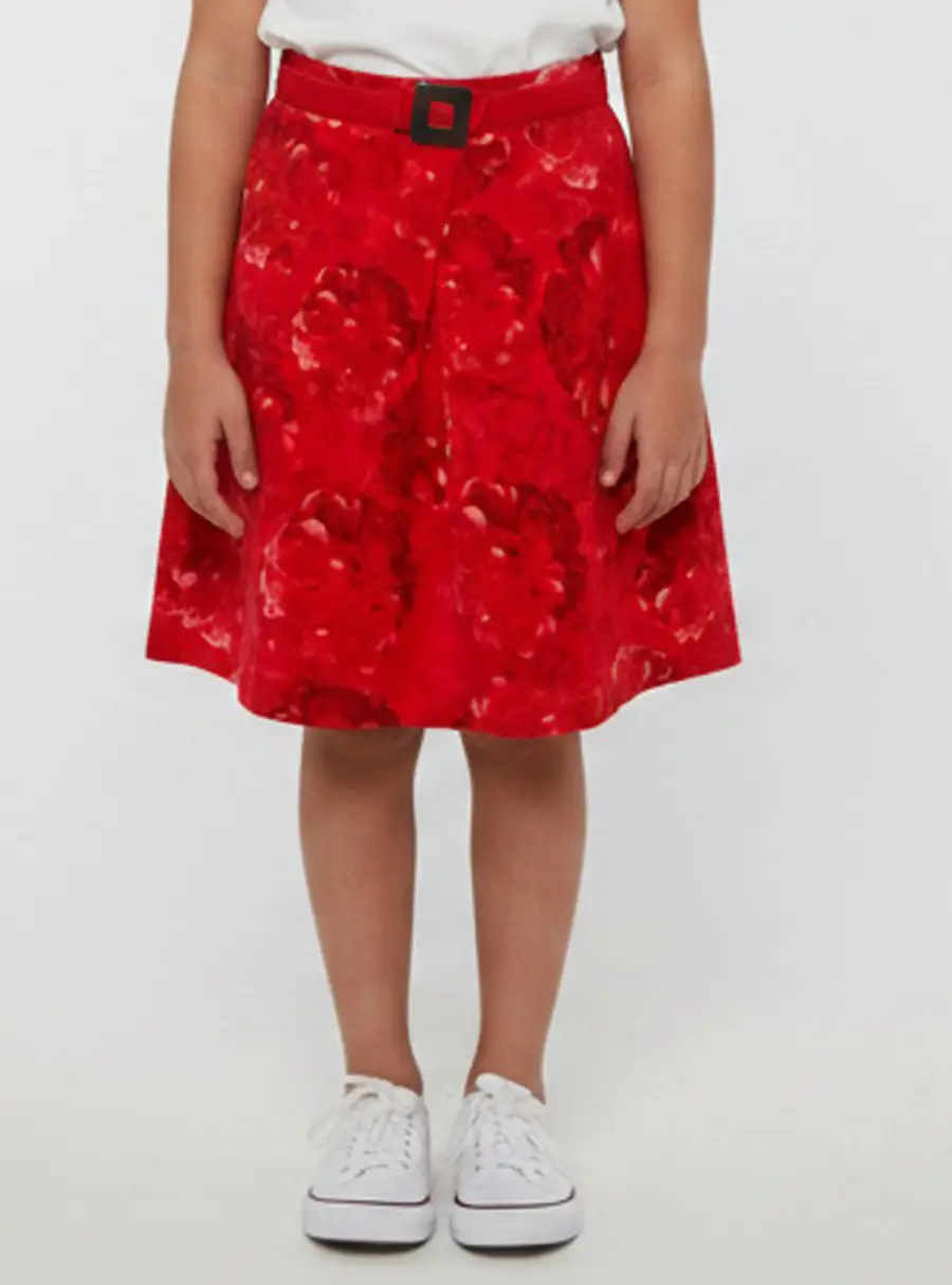 Escada Kids Red Floral Print Velvet Mini Skirt 12 Yrs
