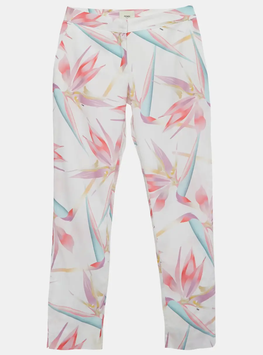 Fendi Kids White Floral Print Cotton Trousers 12 Yrs