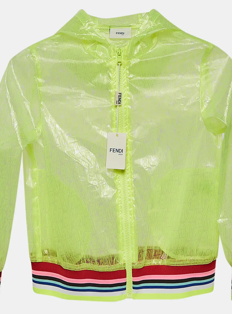 Fendi Neon Green Printed Synthetic Sheer Jacket 9Y