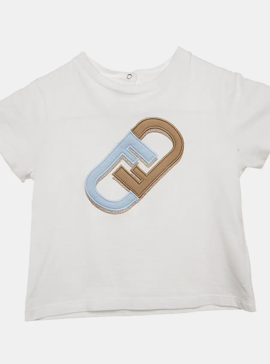 Fendi Kids White Logo Applique Cotton T-Shirt 18 M
