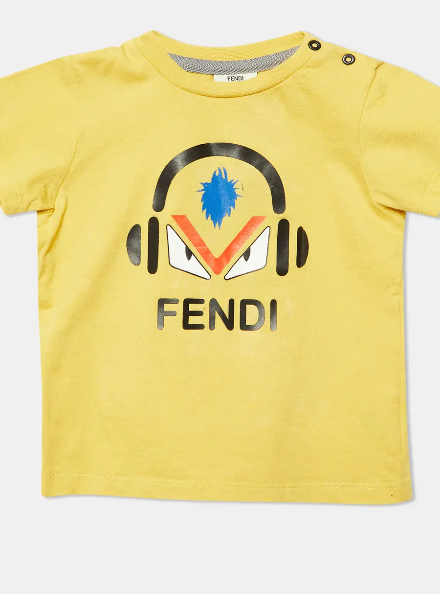 Fendi Kids Yellow Monster Eye Print Cotton T-Shirt Size 12M