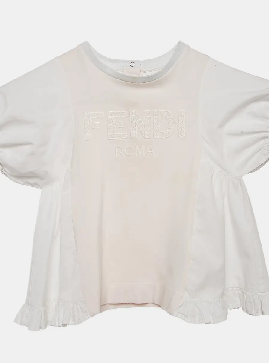 Fendi Kids White Cotton Ruffled Hem Top 12 M