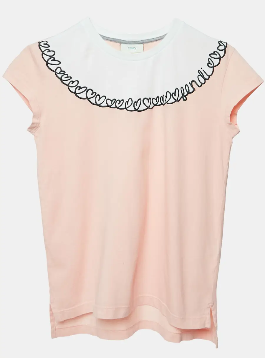 Fendi Kids Pink Embroidered Jersey Top 10Yrs