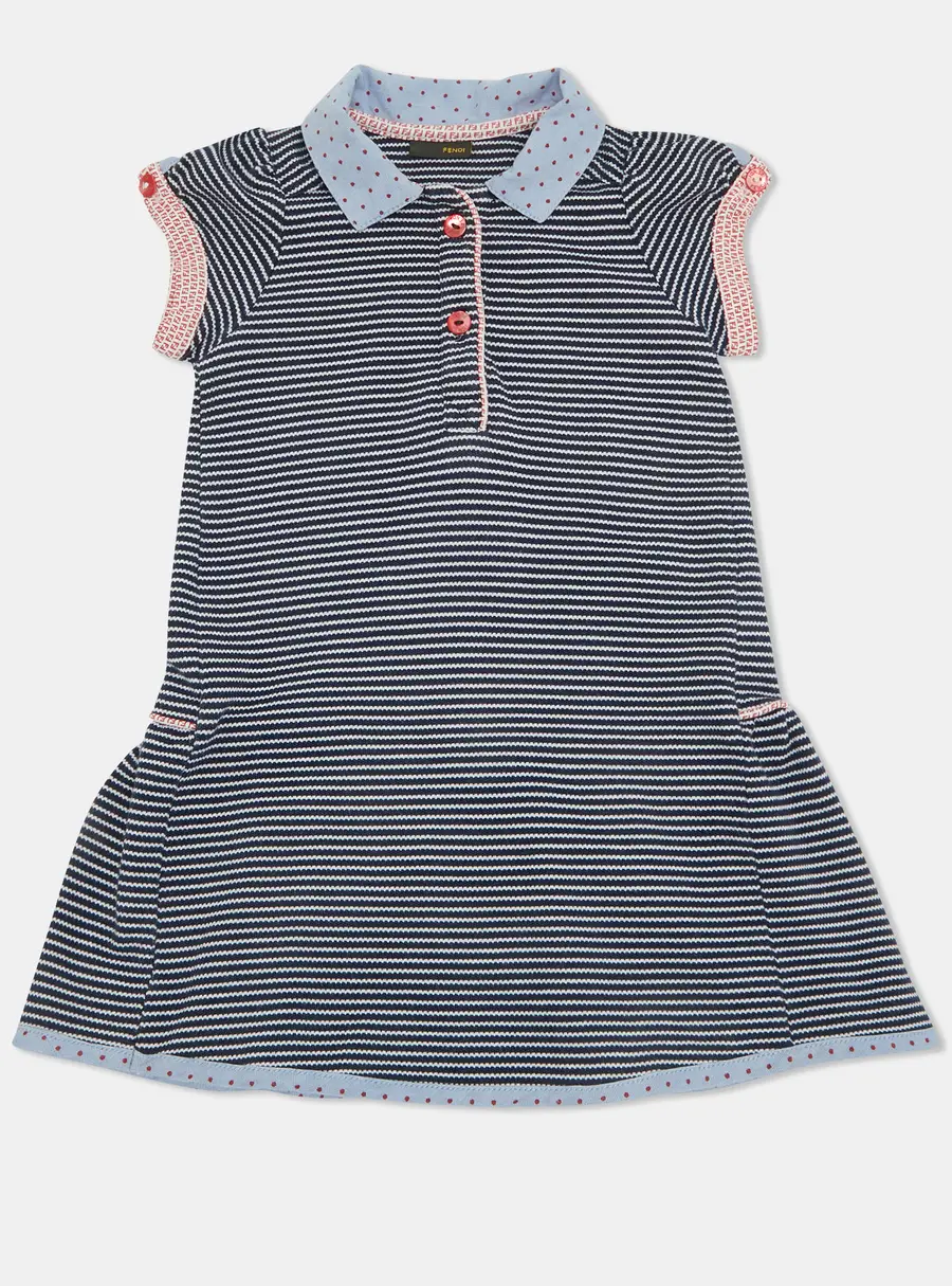 Fendi Blue Striped Jersey Puff Sleeve Dress 2 Yrs