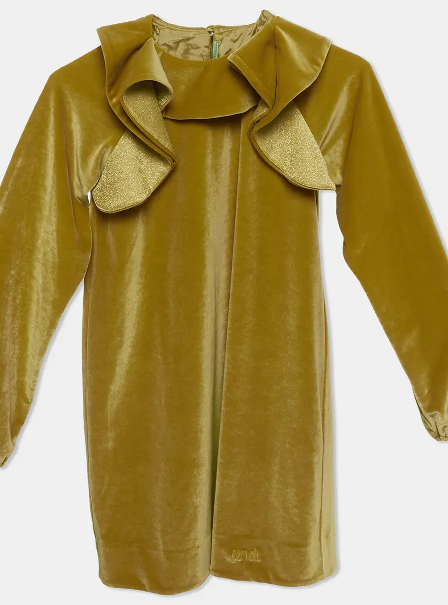 Fendi kids Mustard Yellow Velvet Ruffle Dress 8Yrs