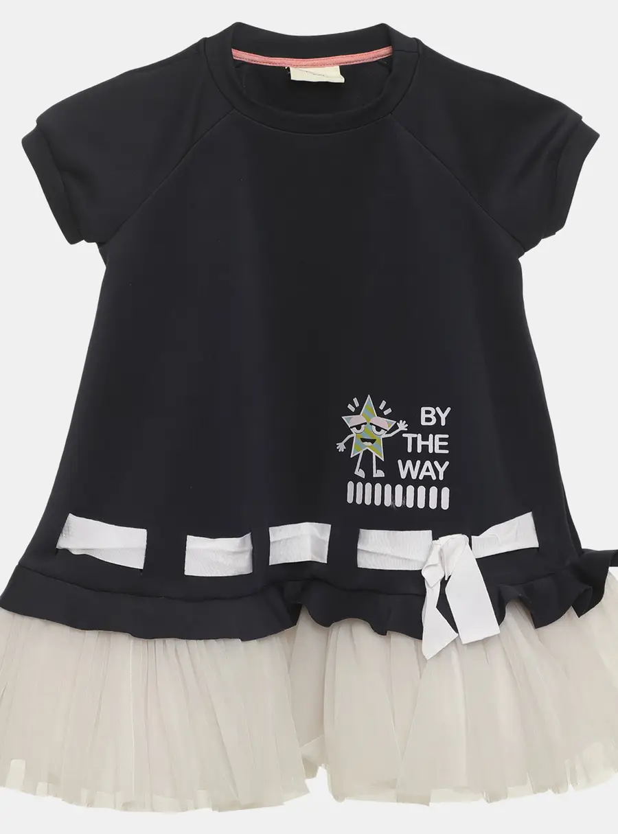 Fendi Navy Blue/White Jersey and Tulle Ruffled Dress 4 Yrs
