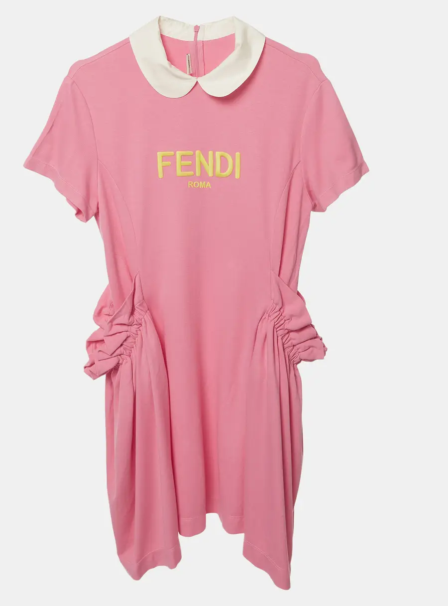 Fendi Kids Pink Jersey Peter Pan Collar Dress 12Yrs