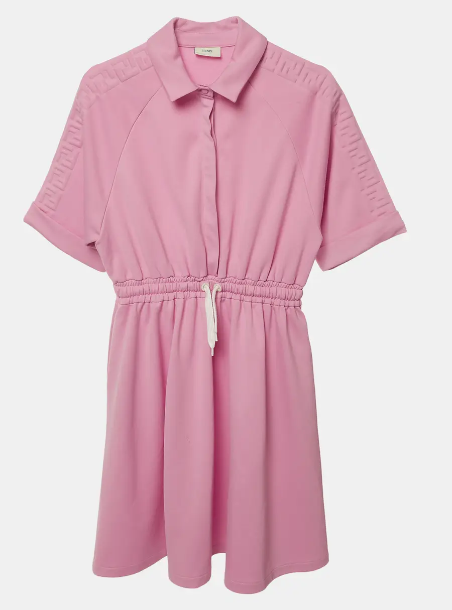 Fendi Prink FF Embossed Short Sleeve Drawstring Shirt Dress 12 Yrs
