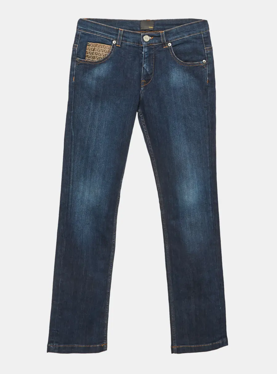 Fendi Blue Denim FF Logo Trim Jeans 12 Yrs/Waist 26"