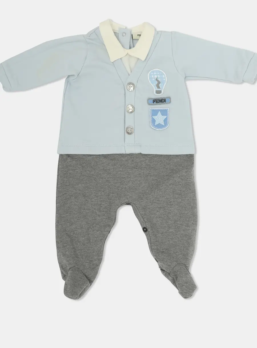 Fendi Light Blue/Grey Stretch Cotton Romper 3 months