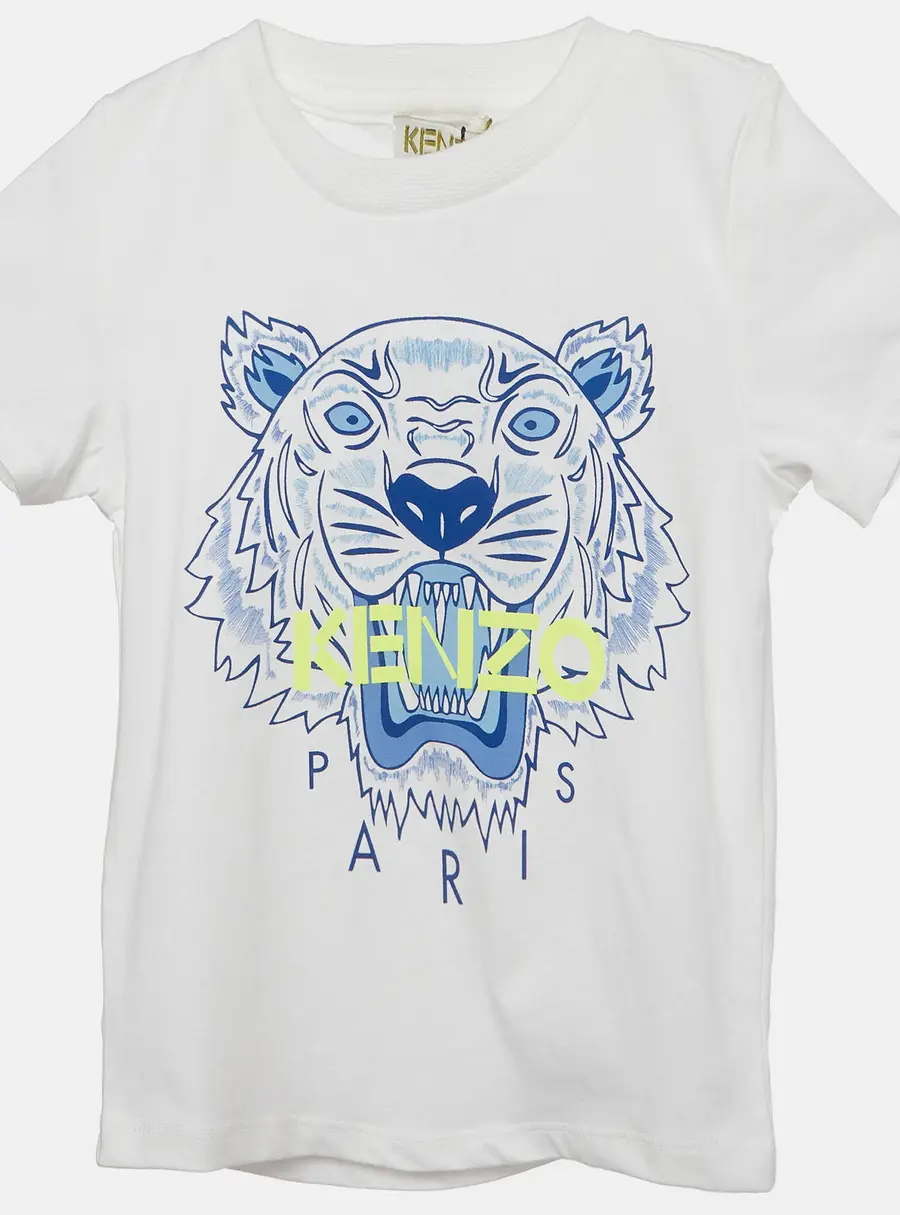 Kenzo Kids White Tiger Graphic Cotton Knit T-Shirt 2 Yrs