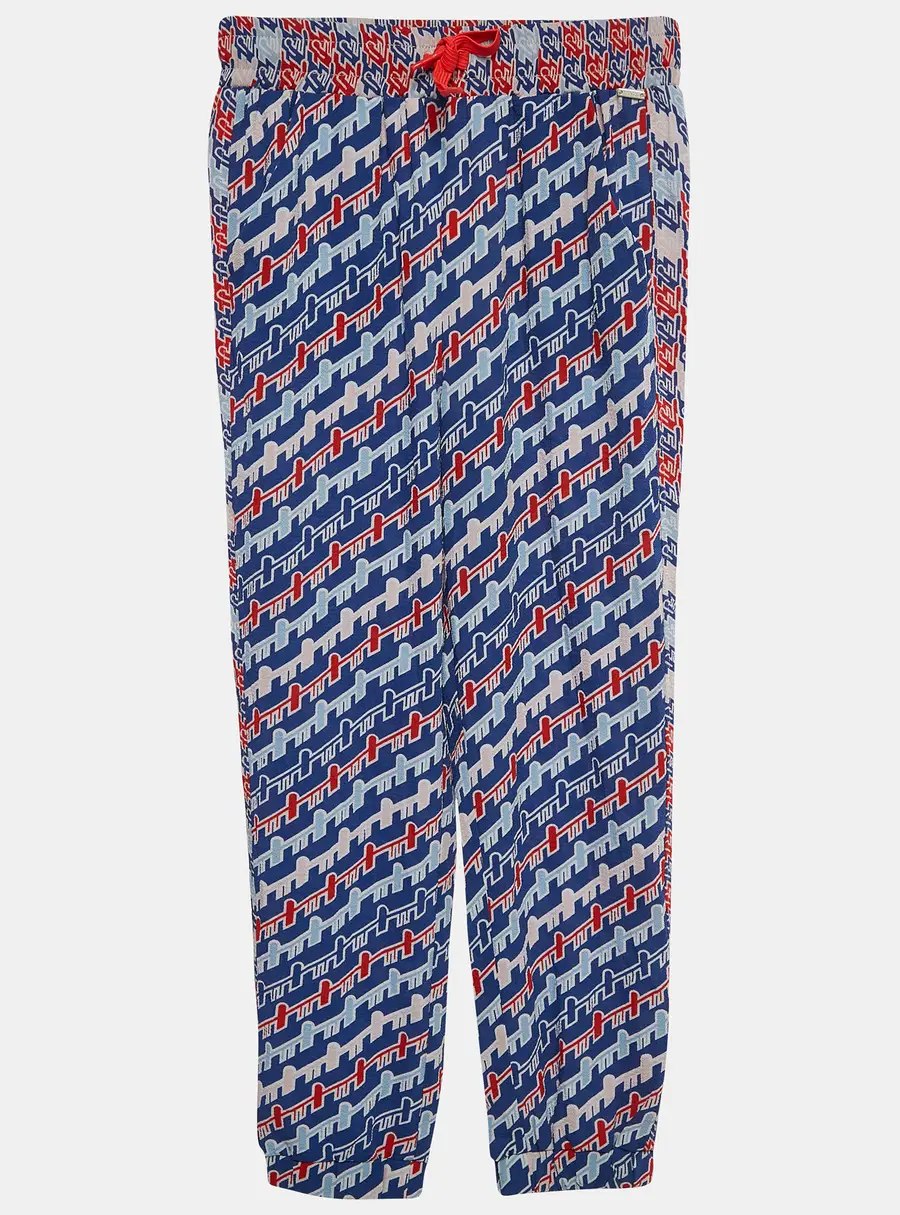 Kenzo Kids Royal Blue Printed Crepe Pants 8 Yrs