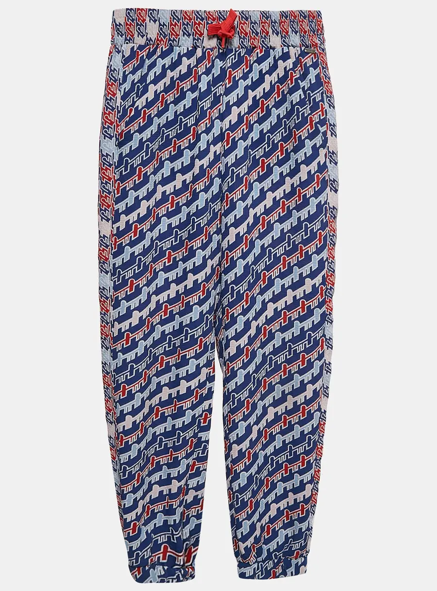 Kenzo Kids Blue/Red Printed Crepe Track Pants 8 Yrs