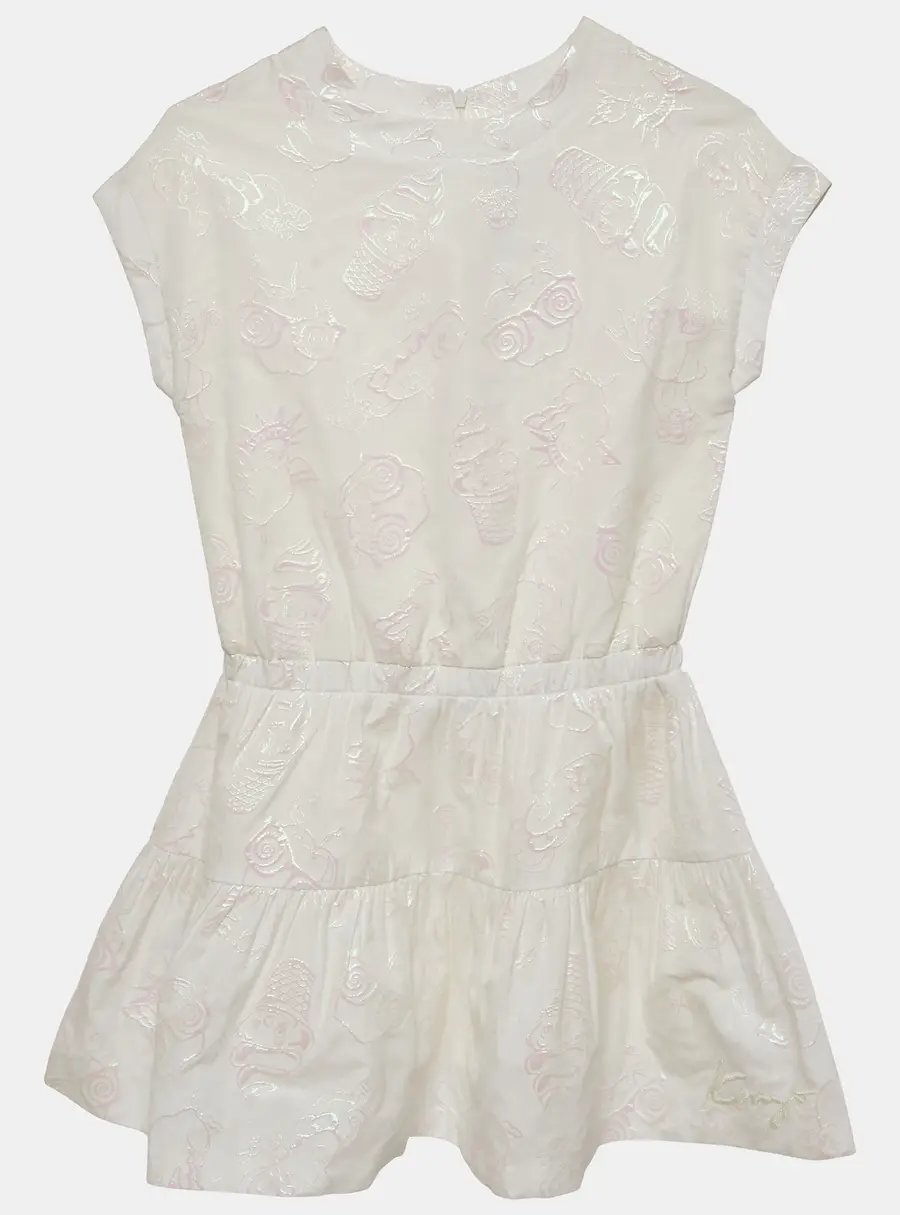 Kenzo White Lurex Jacquard Flounce Dress 10 Yrs