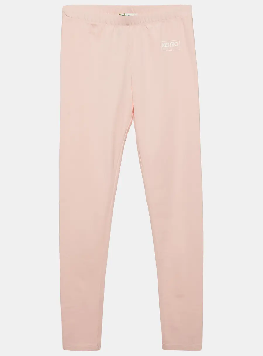 Kenzo Kids Pink Logo Print Cotton Knit Leggings 12 Yrs