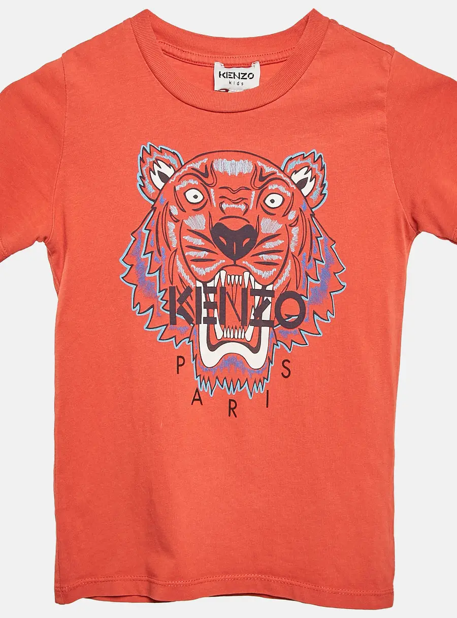 Kenzo Kids Red Tiger Logo Print Jersey T-Shirt 4 Yrs