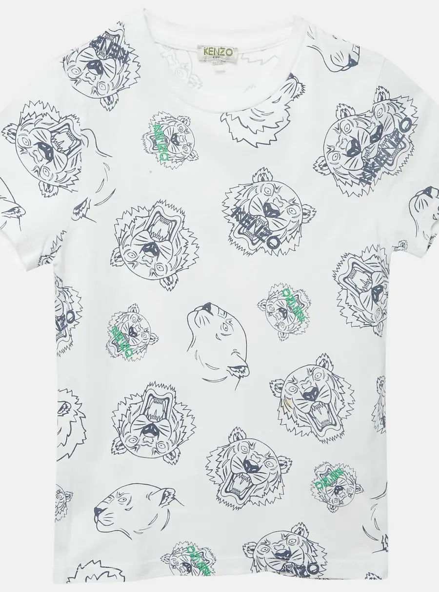 Kenzo Kids White Multi-Icon Print Cotton T-Shirt 8 Yrs