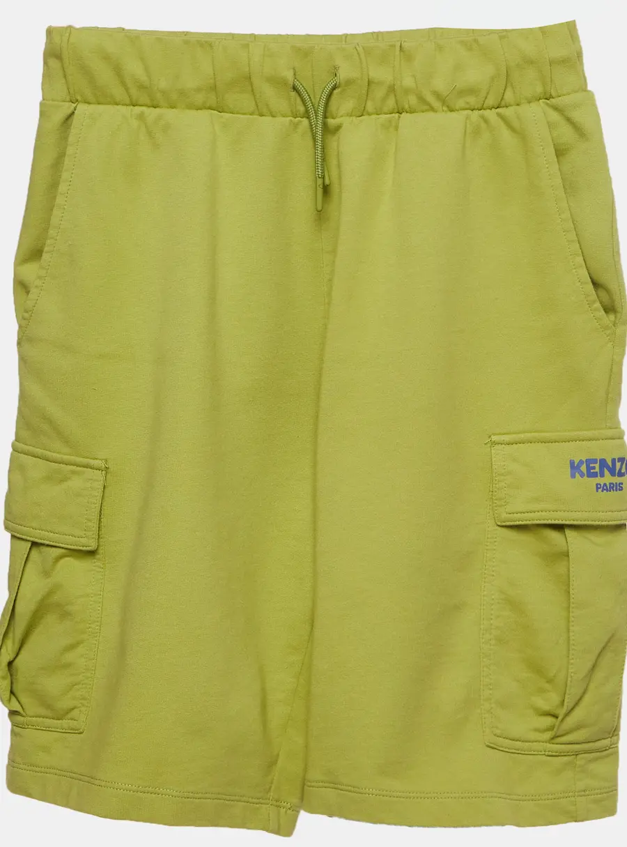 Kenzo Kids Green Logo Graphic Jersey Cargo Shorts 12 Yrs