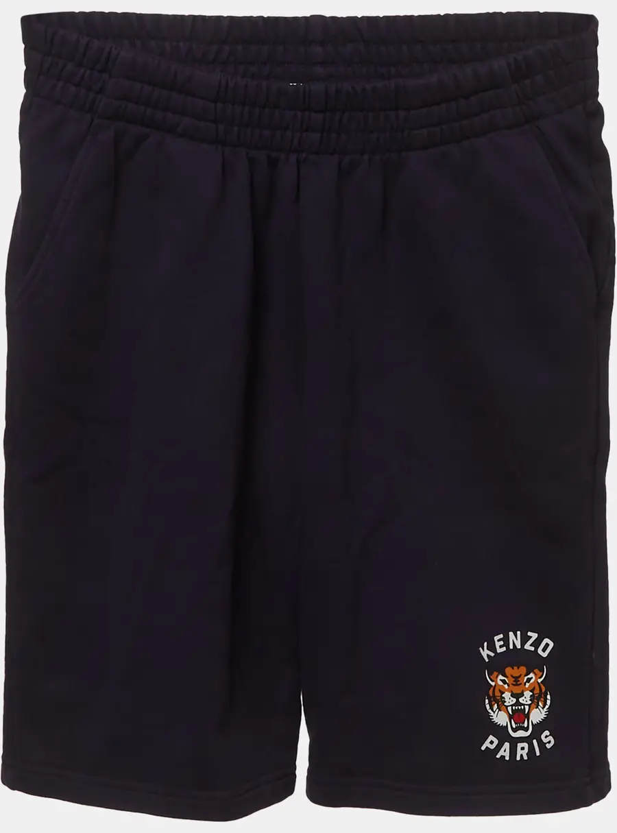 Kenzo Kids Navy Blue Tiger Logo Graphic Cotton Knit Shorts 12 Yrs
