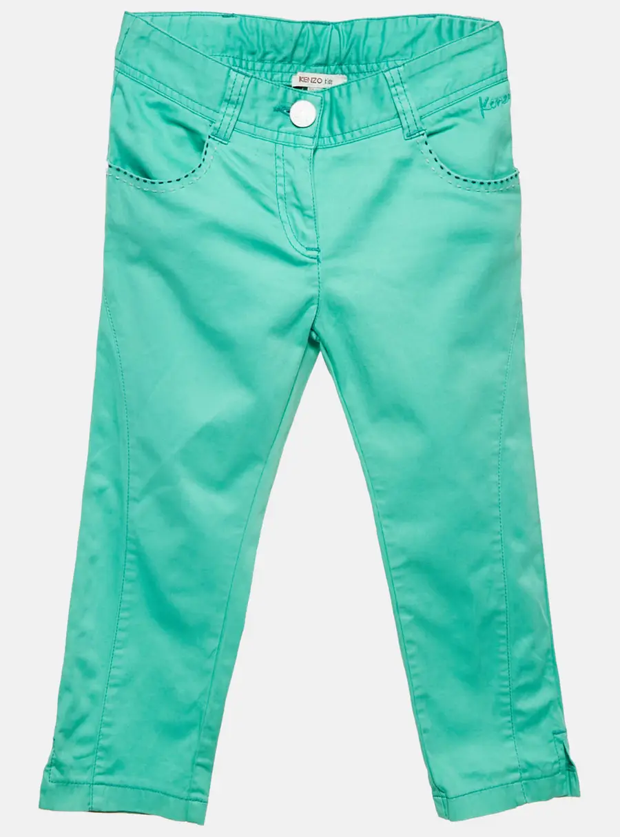 Kenzo Kids Green Embroidered Cotton Pants 10 Yrs