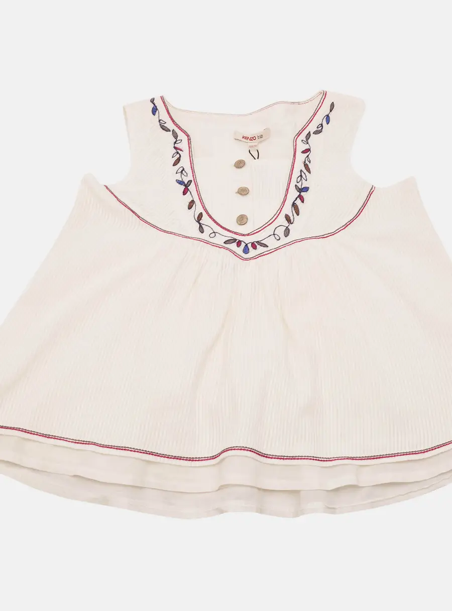 Kenzo White Embroidered Cotton Sleeveless Top 10 Yrs