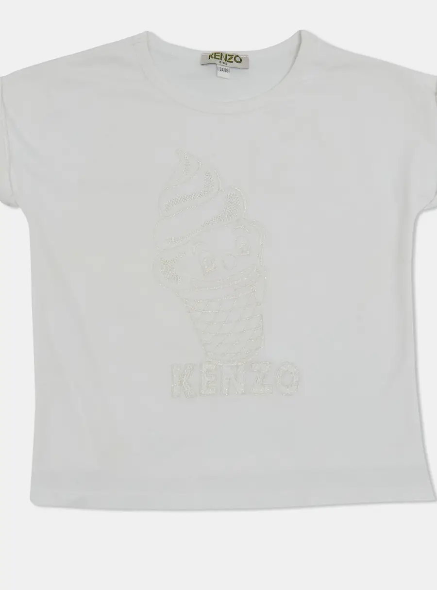 Kenzo Kids White Jersey Embroidered Logo T-Shirt 2 Yrs