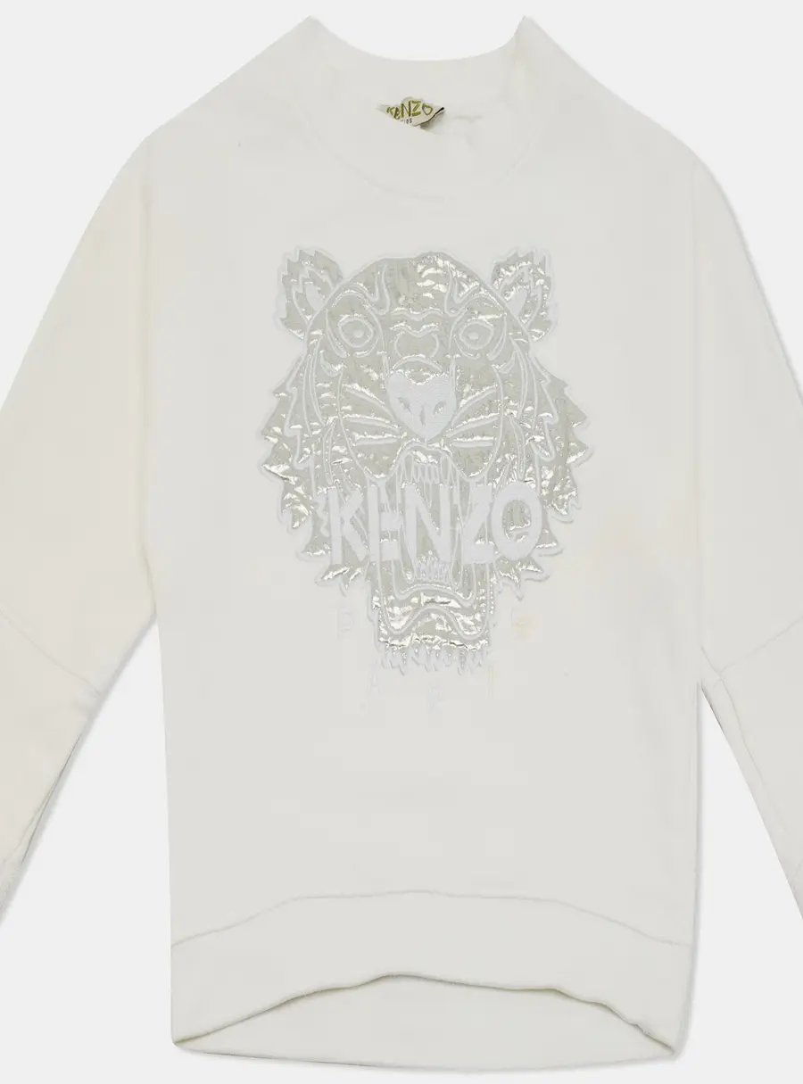 Kenzo Kids White Tiger Embroidered Cotton Sweatshirt 4Yrs