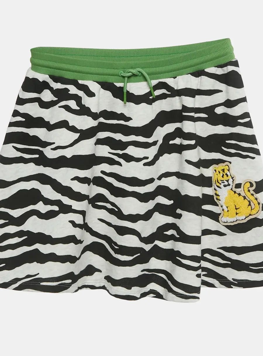Kenzo Kids Black / White Animal Print Tiger Applique Cotton Skirt 10Yrs