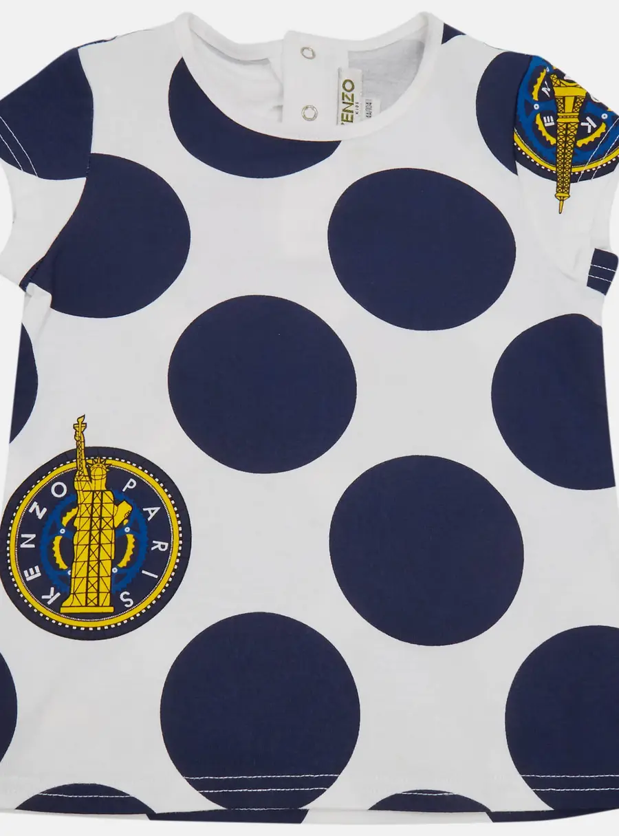 Kenzo Kids White/Blue Polka Dots Print Cotton Top 4Yrs