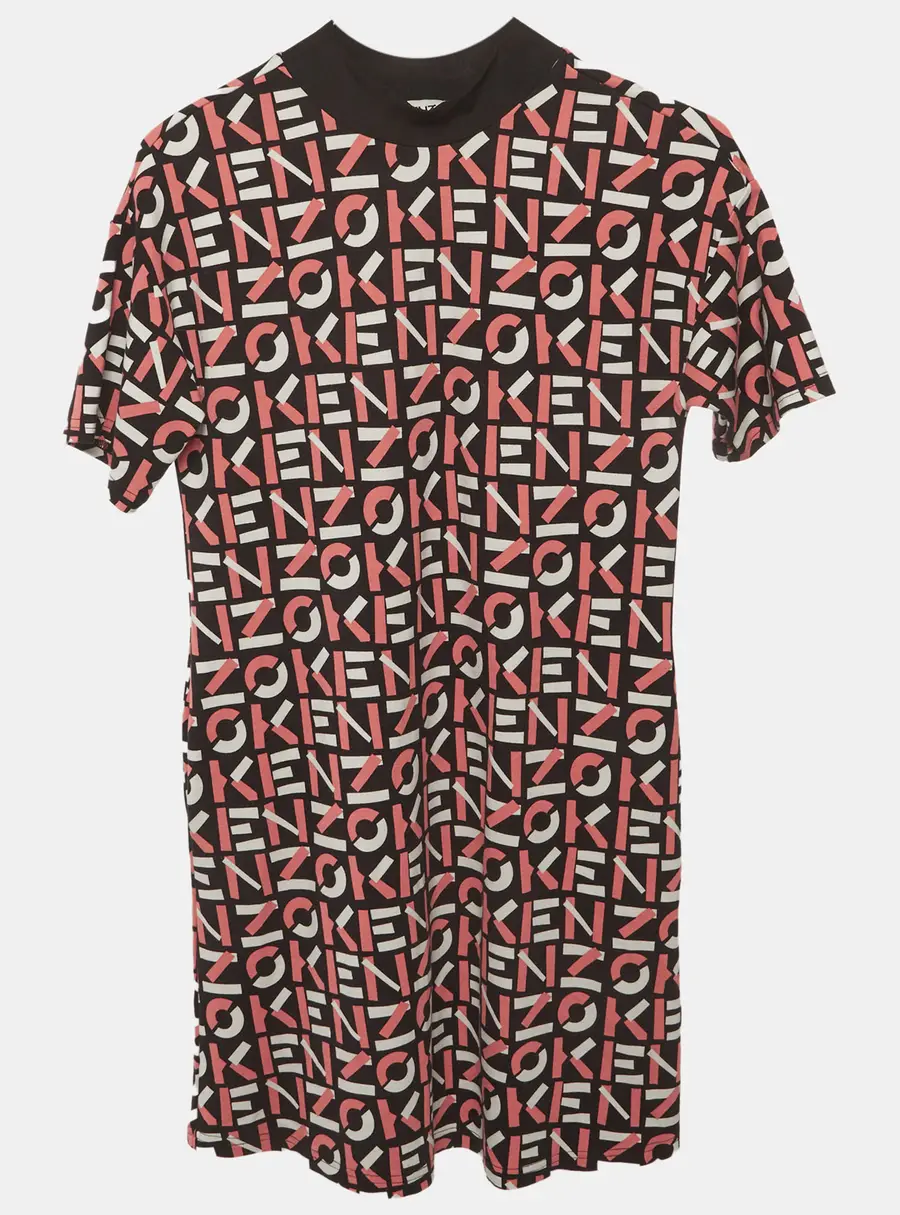 Kenzo Kids Black/Pink Monogram Print Jersey Dress  12Yrs