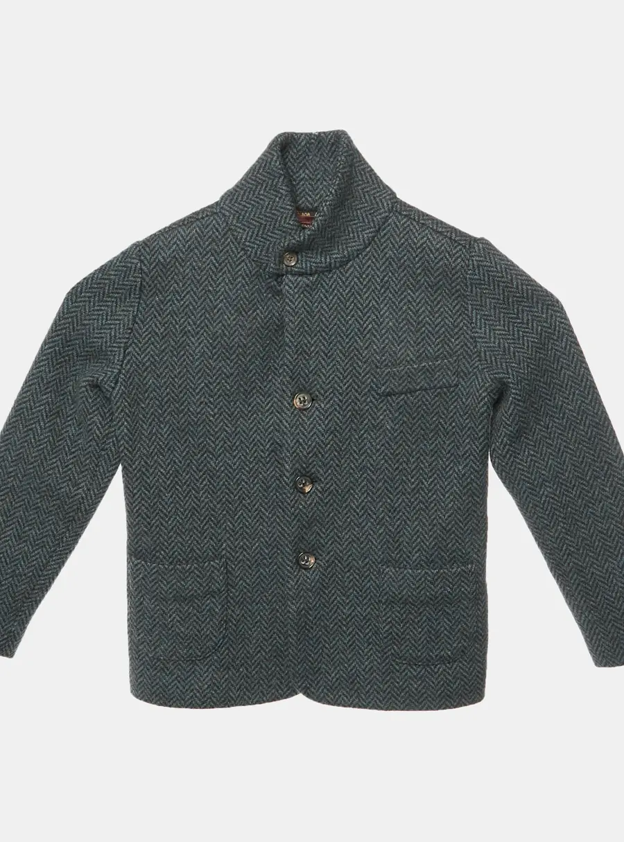Loro Piana Navy Blue/Black Herringbone Wool Button Up Jacket 4 Yrs