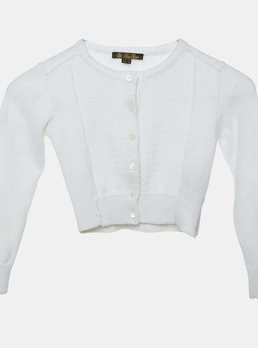 Loro Piana Kids White Cotton Knit Button Up Cardigan 4 Yrs