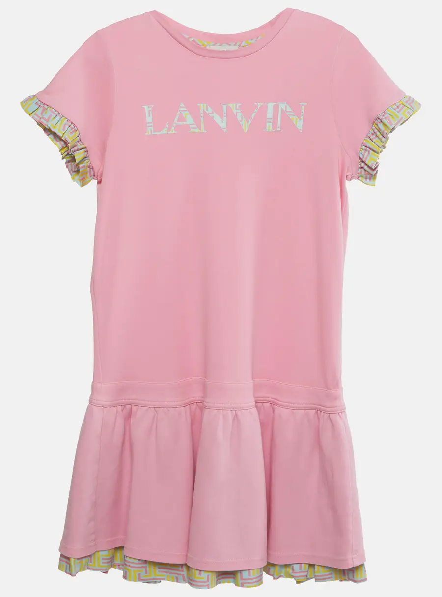 Lanvin Kids Pink Logo Print Cotton Dress 14 Yrs