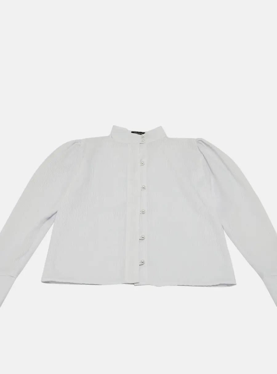 Little Lady Empire Kids White Stripe Cotton Pearl Button Detail Blouse 10Yrs