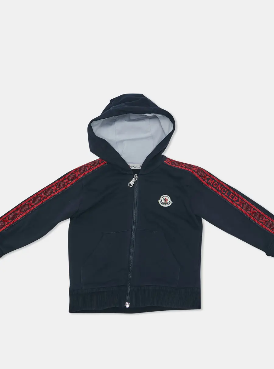 Moncler Kids Navy Blue Cotton Zip-Up Tape Trim Detail Sweatshirt 12-18 M