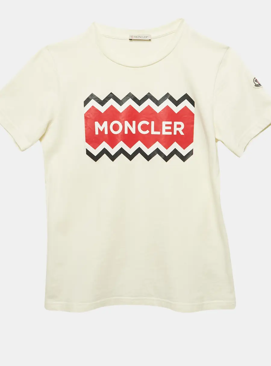 Moncler Kids Off White Printed Jersey T-Shirt 12 Yrs