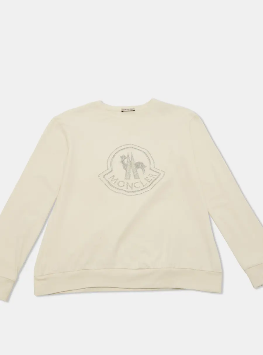 Moncler Cream Embroidered Cotton Long Sleeve T-Shirt 14 Yrs
