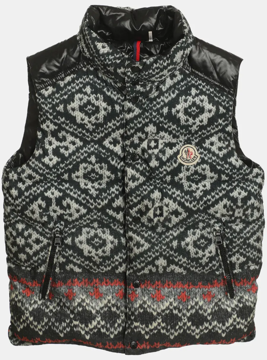 Moncler Grey Tweed Print Nylon Vest 10 Years