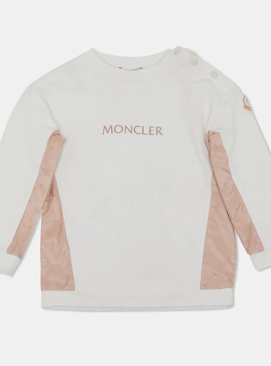Moncler White Logo Print Cotton Panel Detail Sweatshirt 2 Yrs
