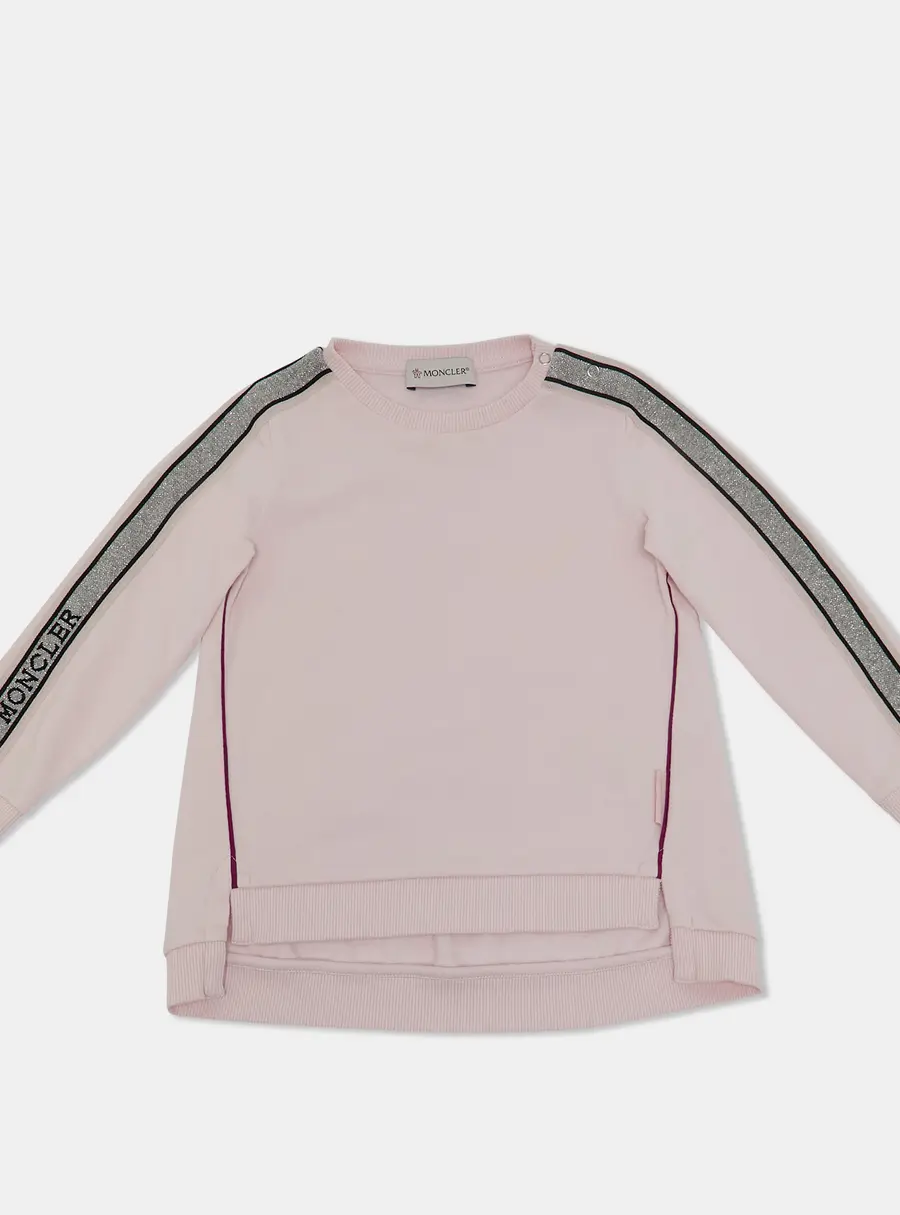 Moncler Kids Pink Cotton Tape Trimmed Sweatshirt 2 Yrs